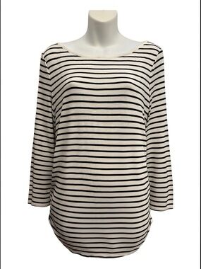 White House Black Market Cream & Black Striped Boatneck Long Sleeve Top size XL